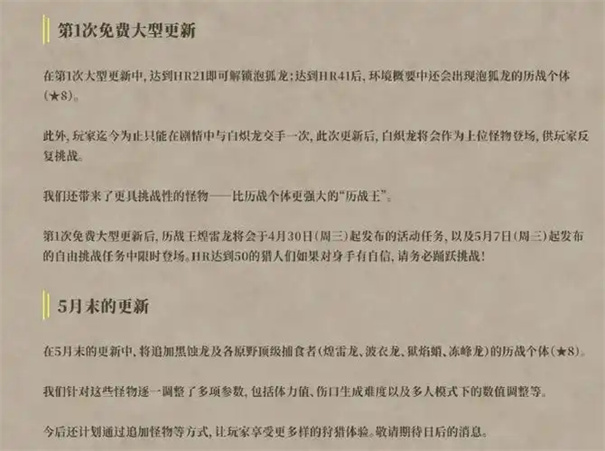 怪物猎人荒野中配什时候更新
